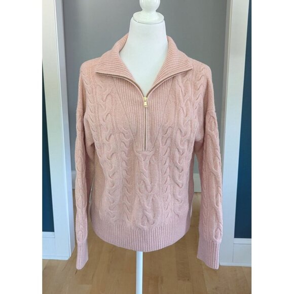 J. Crew Cable Knit Half Zip Women's Sweater Size S Pink Wool Alpaca Blend - Picture 1 of 15